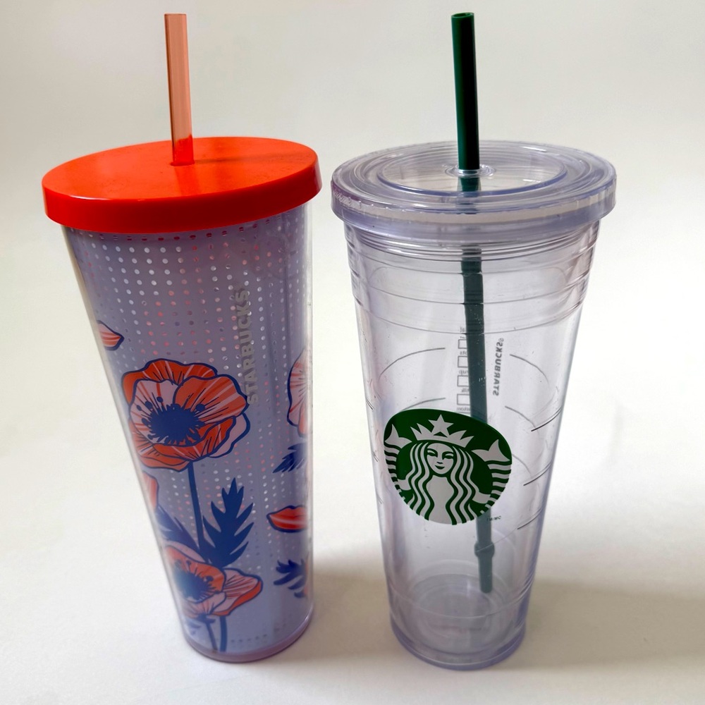 Starbucks Venti Cold Cup Tumbler with Straws Poppy Flower Clear Classic Tumbler